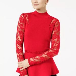 INC INTERNATIONAL CONCEPTS RED LACE INSERTS TOP, SIZE MEDIUM AS NEW!